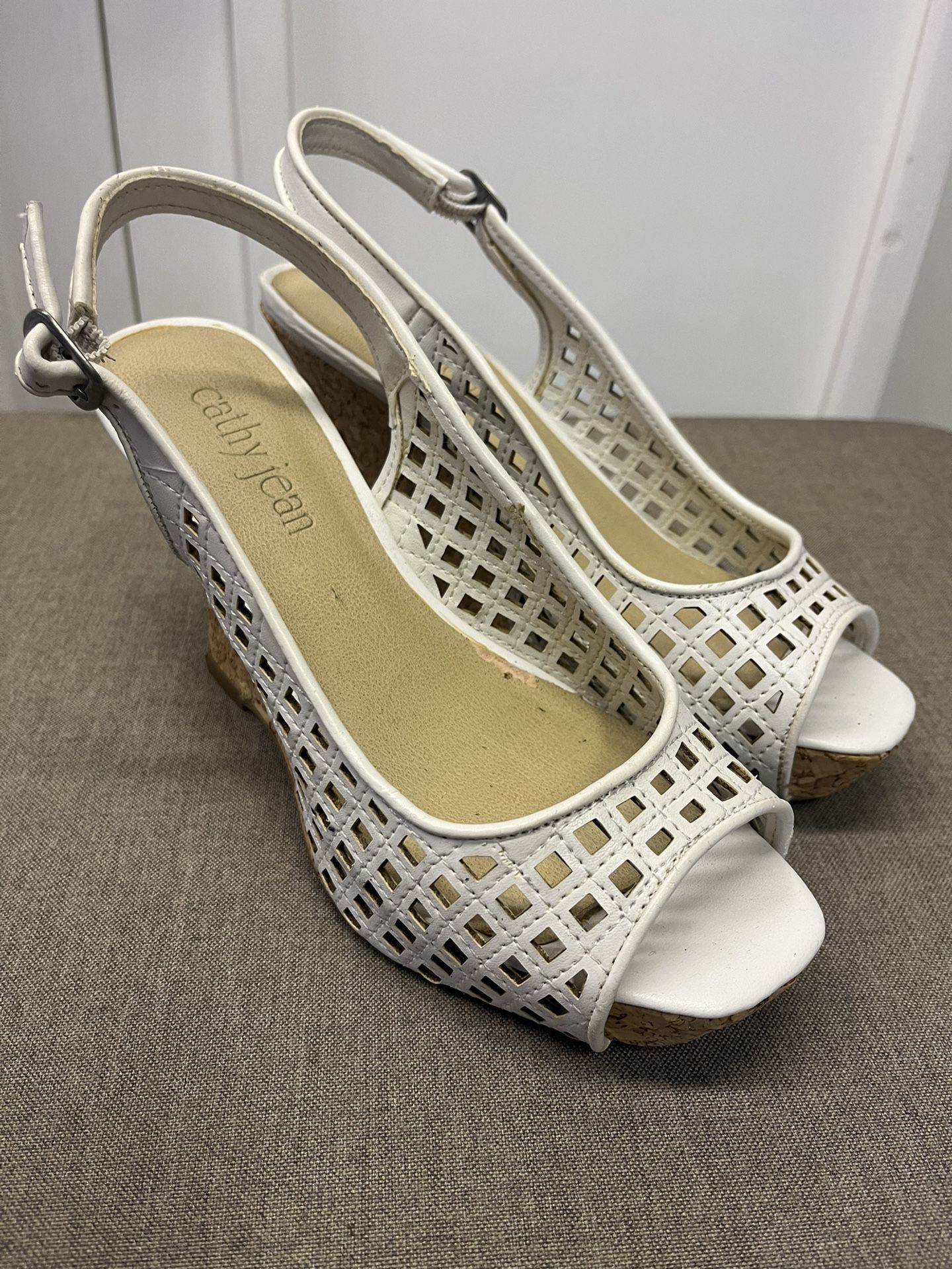 Cathy Jean White Wedge Sandals