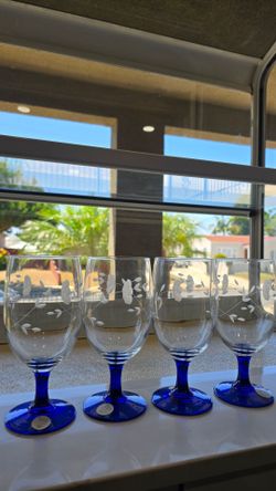 Brand New Princess House Heritage Crystal Wine Glasses Navy Blue Set of 4 Item # 644 $80.00
