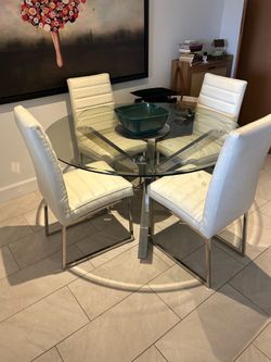 White 4 Chair Round Glass Dining Set