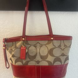 Coach C Logo Canvas and Leather Tote