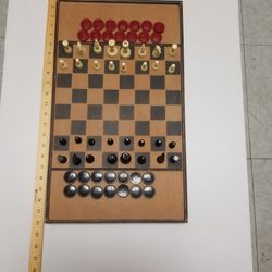 Vintage Wooden Board Chess and Checkers