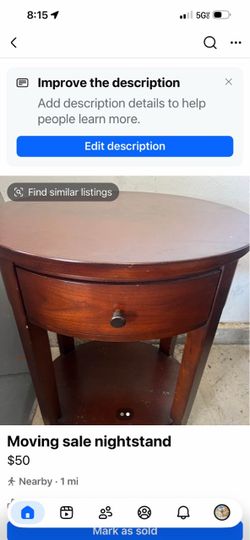 Round Wood Nightstand with Drawer and Shelf