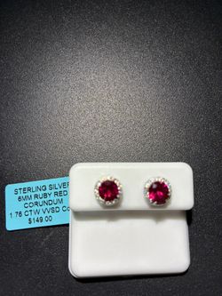 Ruby Red Corundum Sterling Silver Earrings-1.76 Carat