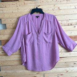 Torrid Harper Dusty Pink V-neck 3/4 sleeve Pullover Flowy Blouse size 00 (10/12)