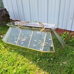 Large Quoizel Ceiling Electric Light Fixture Quality Glass Panel Gold Color Oval Parts
Measures 34"