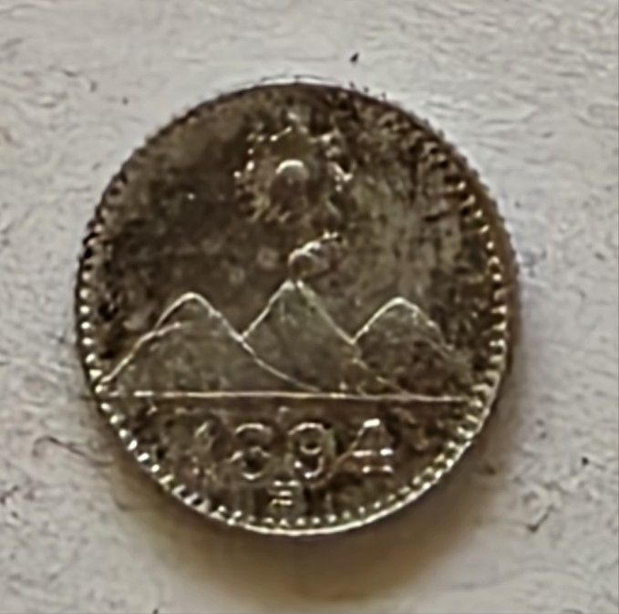 1894 Guatemala 1/4 Real Silver Coin.