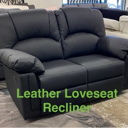 New Black Leather Recliner Sofa Set (Finance and Delivery)