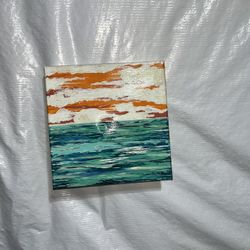 Modern Beach Acrylic Painting (12” x 12”) 
