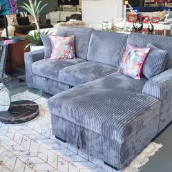 NEW SLEEPER SECTIONAL GRAY VELVET WITH STORAGE 115X65