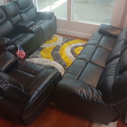 *4th Of July Now!!!*---Trendy Santiago Black Leather Reclining Sets---Delivery And Financing Available🤠