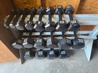 362lbs Black Hex Dumbbell Set with Rack