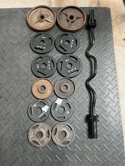 Olympic Weights with Weight Curling Bar
