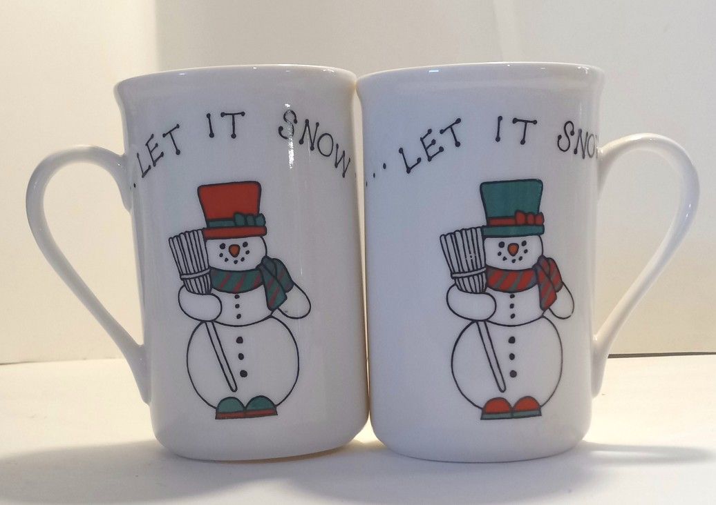 International Silver Company “LET IT SNOW” Set of 2 Snowman Hot Chocolate Mugs