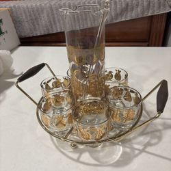 Vintage Culver Ltd. Cocktail Set With Caddy And Cocktail Pitcher