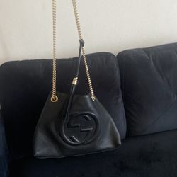 Gucci Soho Medium Black Double Leather Chain Shoulder Bag 