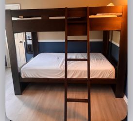 Full Over Full Bunk Bed With Ladder "Nora" Brown Wood