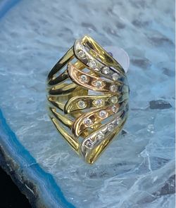 $1100 Three Tone Yellow White and Rose Gold w Zirconia Fashion Ring