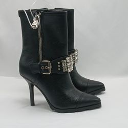 Karl Lagerfeld Mable Boot Women 6.5 Black Leather Crystal Embellished Whimsygoth