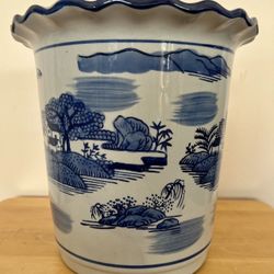 Blue And White Ceramic Flower Pot 10”x10.5”