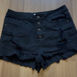 🖤 Machine Black Distressed Denim Shorts – Size 30 🖤 