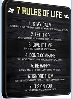 Modern 7 Rules of Life Positive Quotes Wall Decor - Framed Motivational Art - 12x16 Inches Inspirational Poster Prints for Home or Office Decor
