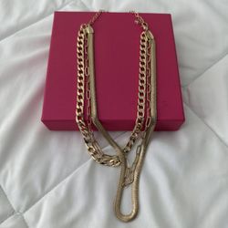 Beautiful And Trendy Gold Layered Necklace Approx 15”