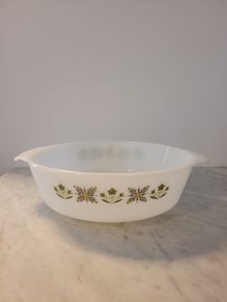1960s Fire King Anchor Hocking Meadow Green Round Glass Baking Dish