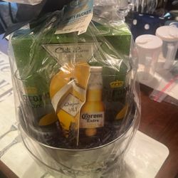 Corona Bucket, Ice Bucket, Glasses, Salt, And A Bunch Of Stuff In There Shot Glasses