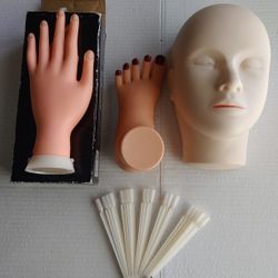 Practice Mannequin Set for Makeup Eyelashes Nails (Head,foot, Hand, nail Sticks)