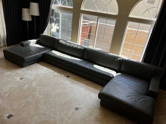 Restoration Hardware Large Dark Gray Leather Sectional Sofa