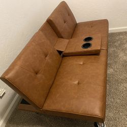 Brown Leather Folding Couch