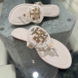 Tory Burch White Gold Logo Leather ( Different Sizes)