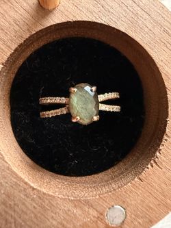 14k Rose Gold - Labradorite center stone - diamond accent engagement ring