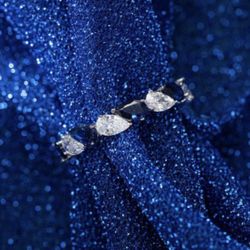 Solid Sterling Silver 925 Sapphire Band Ring Size 8