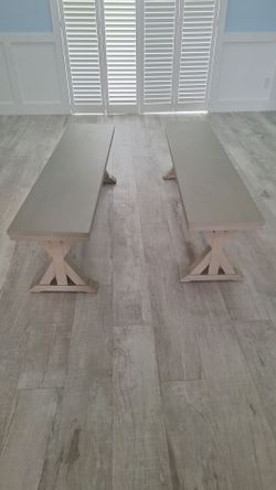 Grey wooden table Benches