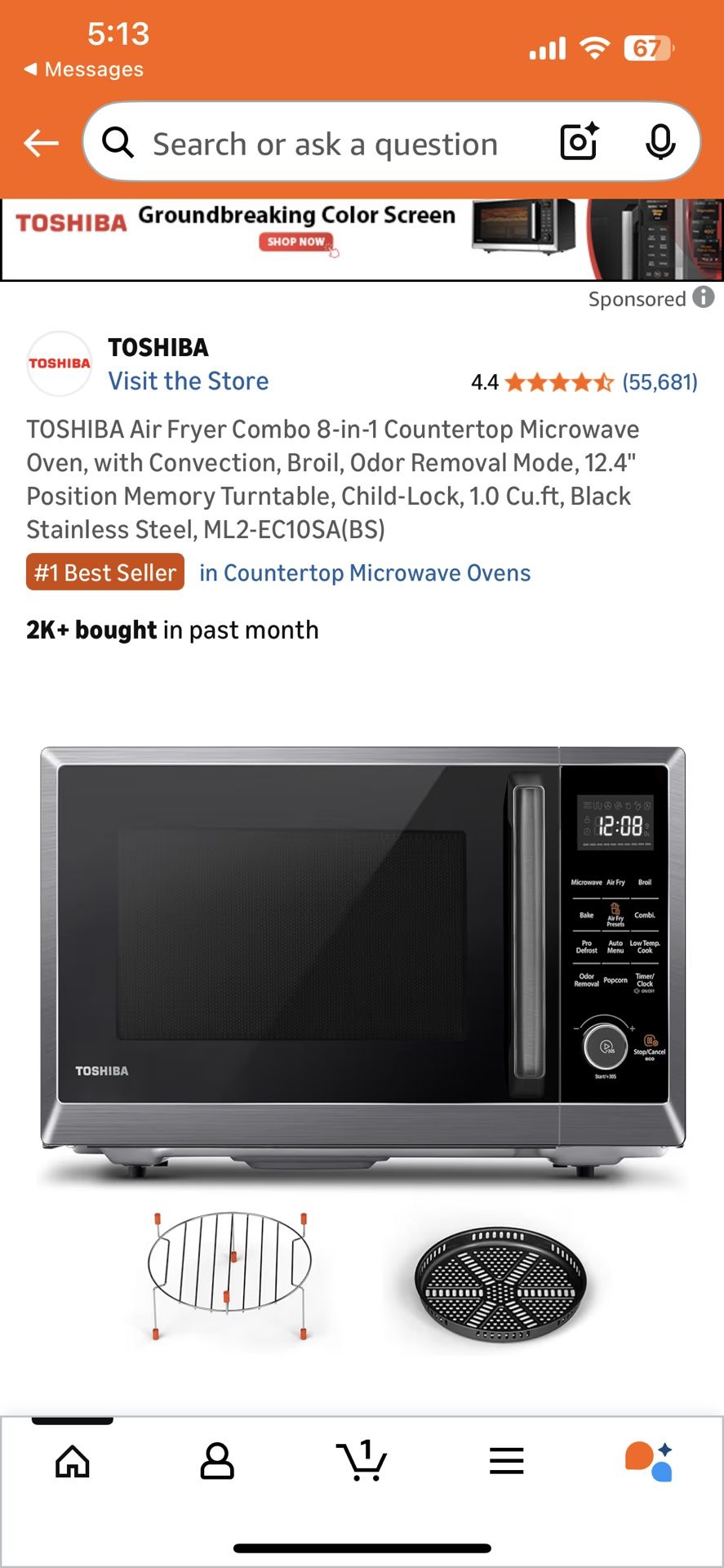 Toshiba Air Fryer Combo/ Microwave Oven 