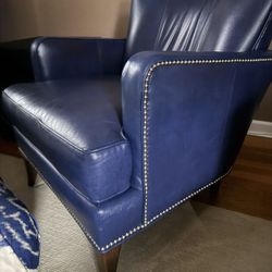 Hand Nailed All Leather Club Chair With Matching Ottoman 