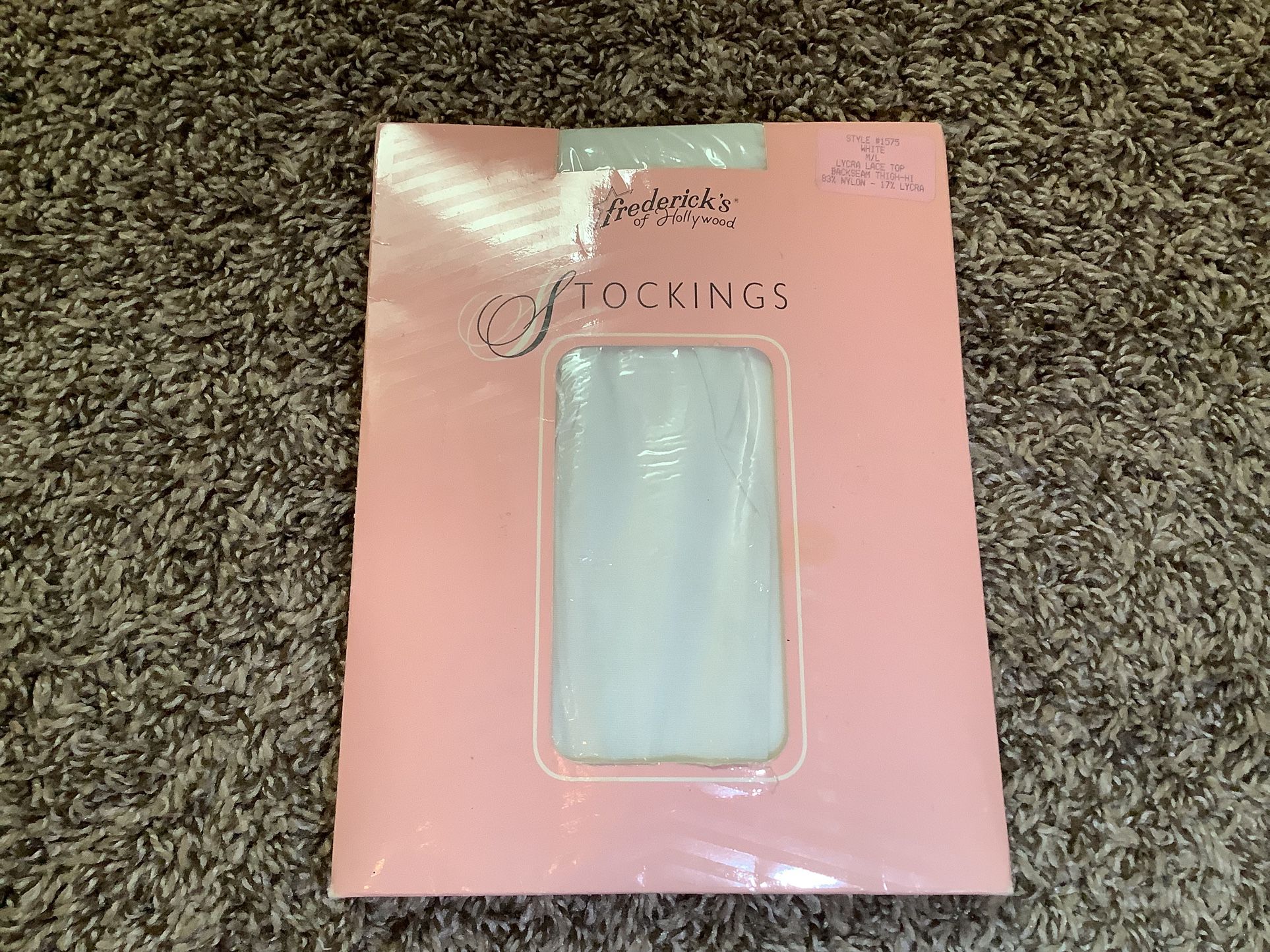 Frederick's of Hollywood lace top backseam stockings, color white, size: M/L