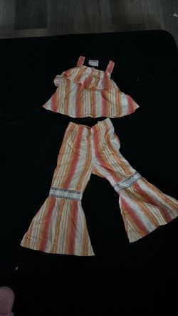 Girls Striped Ruffle Top and Bell Bottom Pants Set