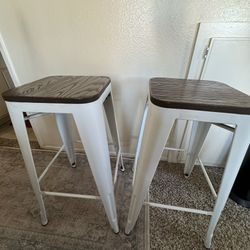 2 Backless Metal With Wood Seat Bar Stools