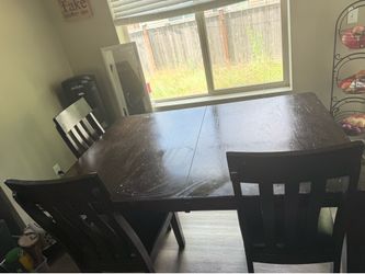 Dining room table 3 chairs and bench $50