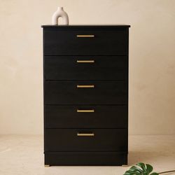 New Chest 5-Drawer Dresser Black W Gold Handles 💫