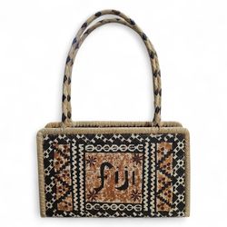 Vintage Fijian handmade Tapa Cloth Purse, 12.5 X 9.5 X 3.5 Inches