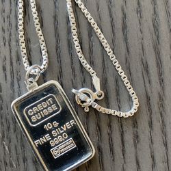 10 Gram Credit Suisse In Bazel With 20-22 Inch Silver Chain 
