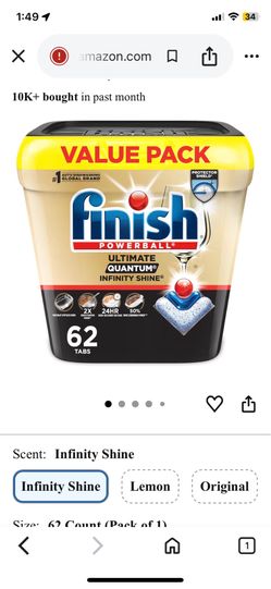 Dishwasher pods 62 Finish, deeper cleaner, lemon shine dish detergent booster