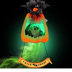 Brand: Zqoyn Halloween Pumpkin Hanging Sign, Spooky Door Hangers with Green Light Small Decor with Spiders, Skulls and Trick-Or-Treat Signs, Lanterns 
