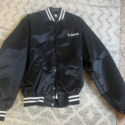 Vintage Cannon Camera Black Bomber Jacket Made In USA