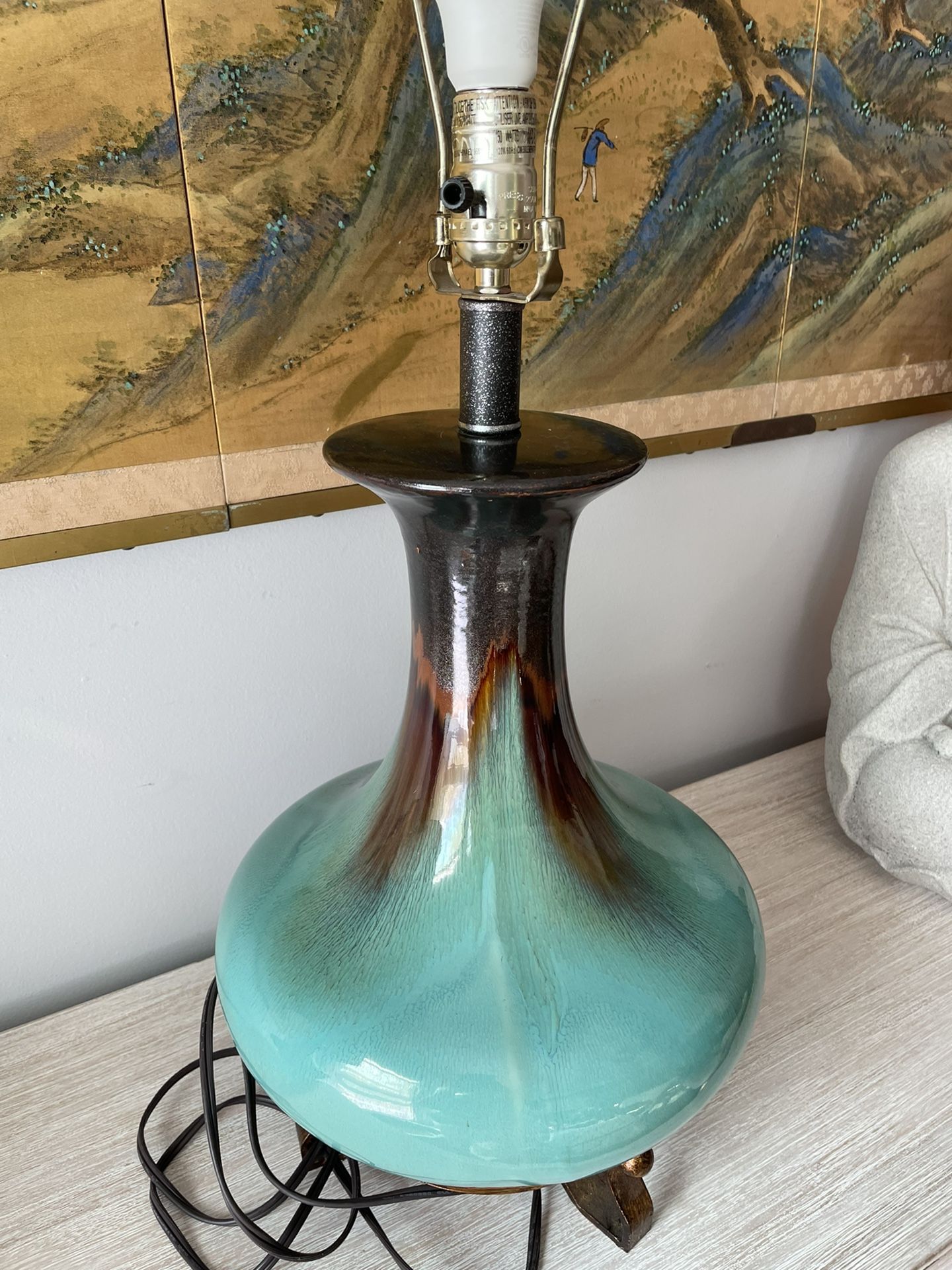 Vintage Blue Teal Mid-Century Ceramic Boho Lamp