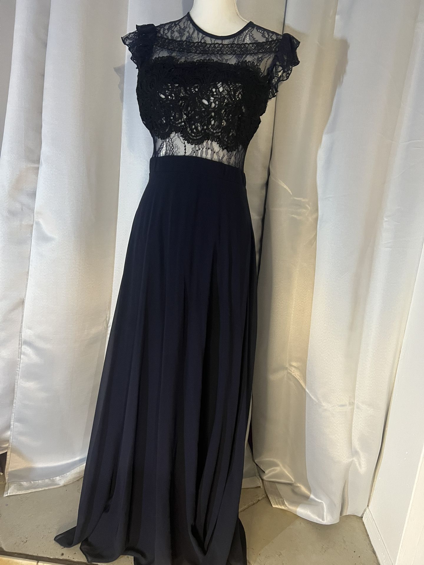ASOS Lace, Frill Sleeves, Black Evening Cocktail Long Dress, Size 6 -  coffeafoods.com