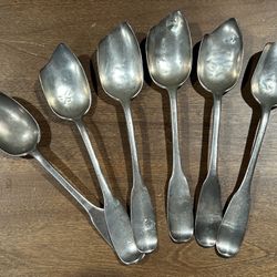1830sCoin Silver Aspic Spoons.  Set Of 6 Ohio.  Tested Silver  11.9 Oz